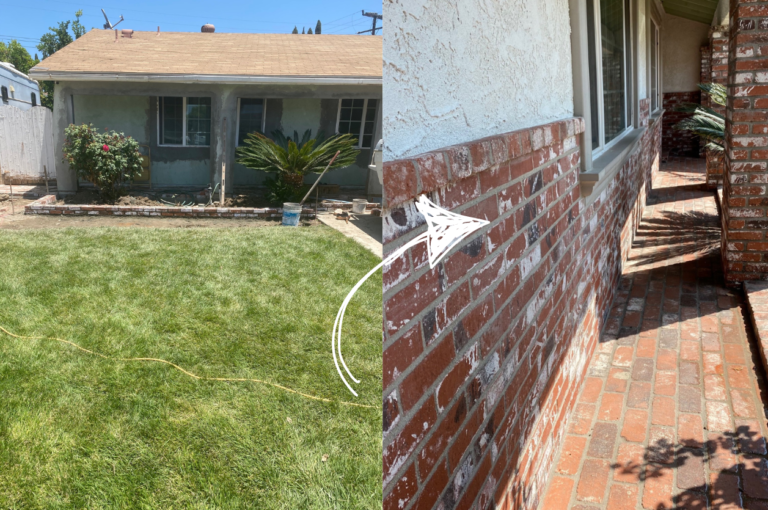 Image showcasing the before and after results of a stunning brick pathway constructed by masonry contractors.