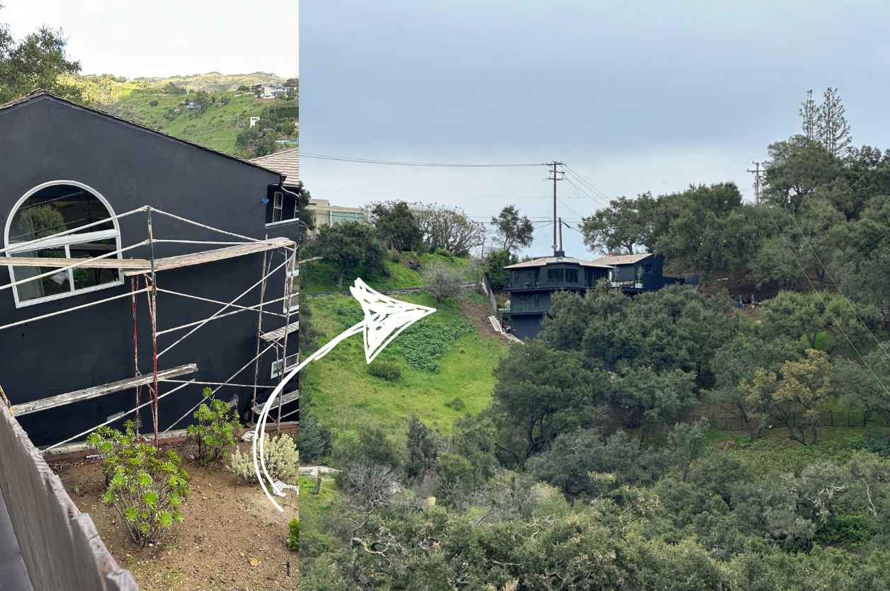 Image showcasing a stunning backyard remodeling project with a charming black stucco finish.