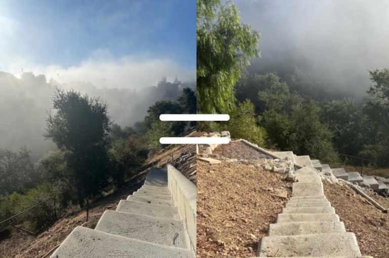 Image showcasing a foggy day and concrete steps.