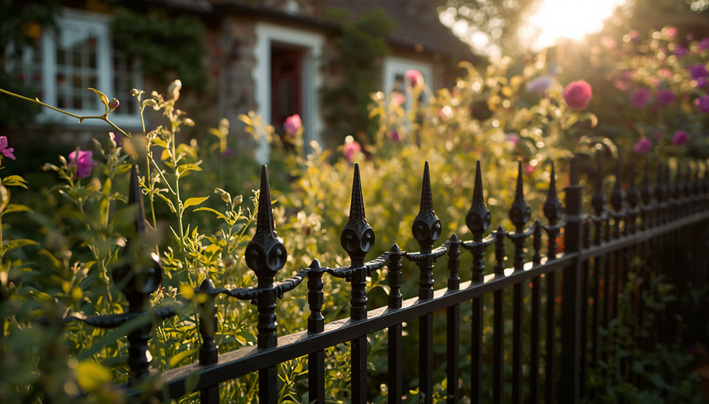 Realistic image of a metal fence around a home